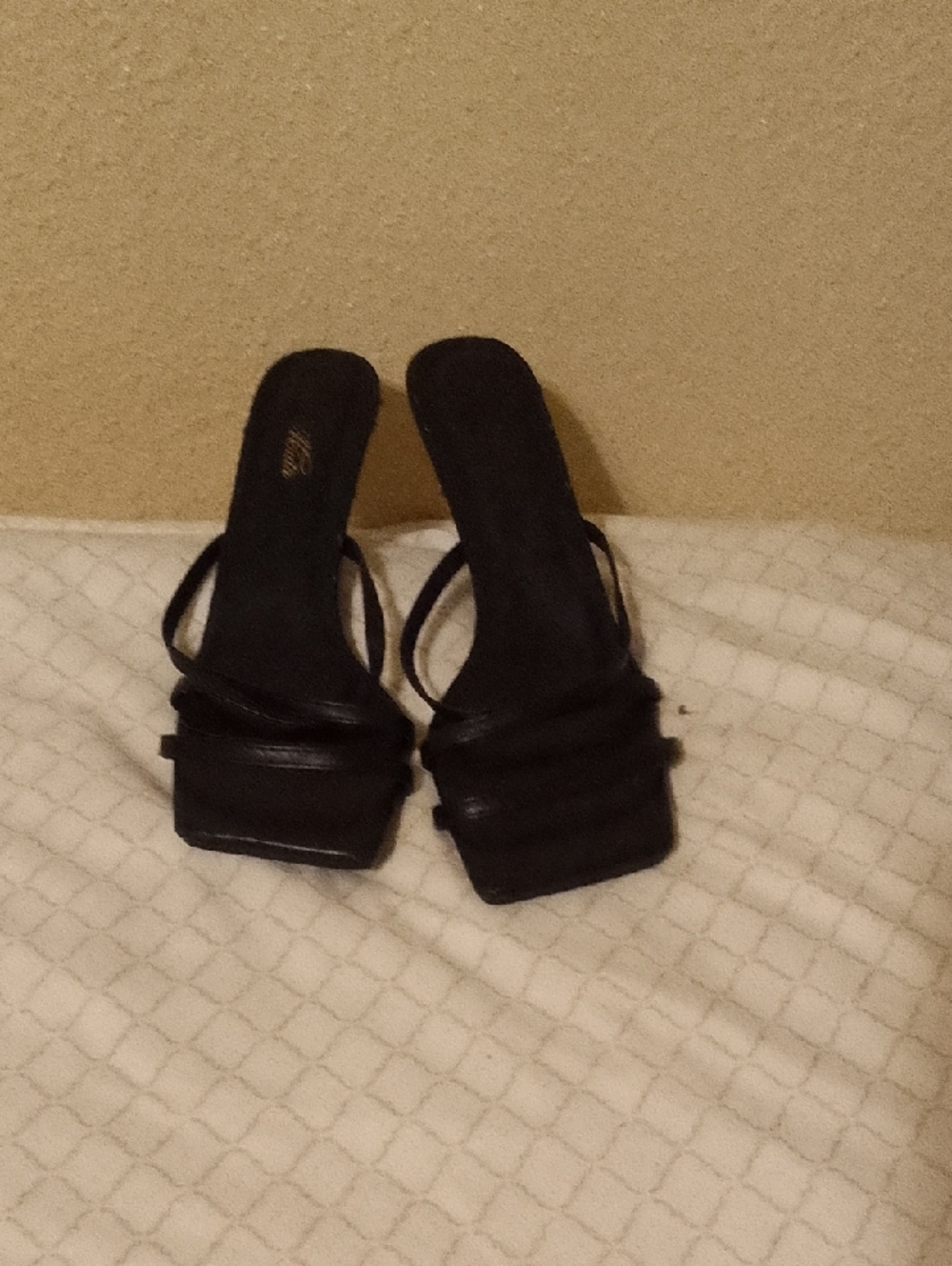 Mata Shoes Black Strappy Square-Toe Slide Heels